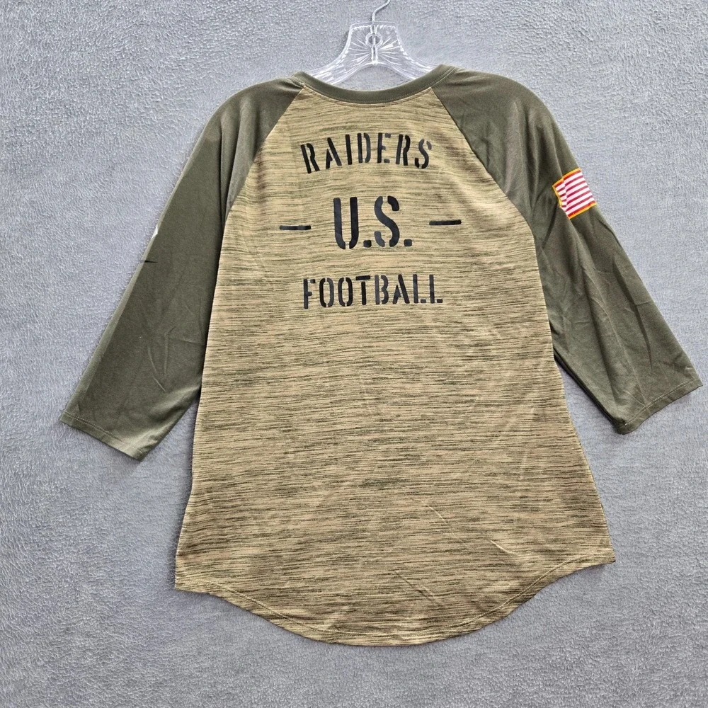Oakland‎ Raiders Women Shirt M Green Nike US Army Football Dri Fit 3/4 Sleeve